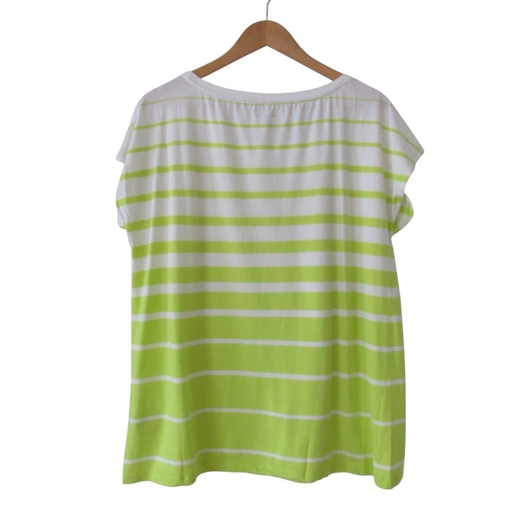 Lauren Ralph Lauren Striped Short Sleeve Tee XL Neon Yellow White Crewneck - Picture 2 of 9